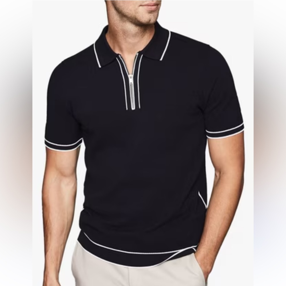 Reiss Navy Polo Shirt with White Accents